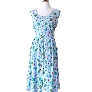 Lindy Bop UK Dress 14 Retro Plus 50s Pinup Cotton Stretch Atomic Owls 40s RARE